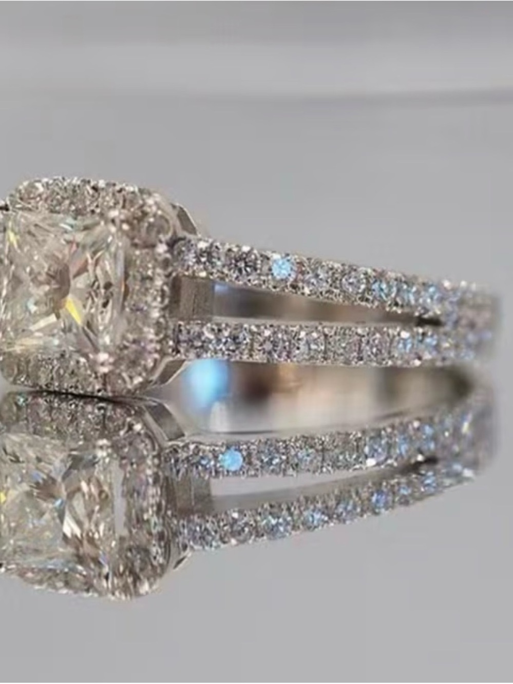 White Diamond Halo Split Shank Engagement Ring